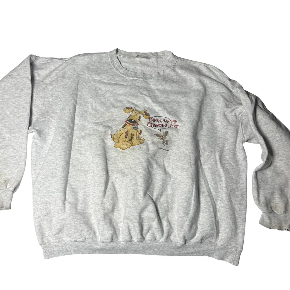 VTG Graphic‎ Sweatshirt Dog Chihuahua Been There Chewed That Pullover Light Gray